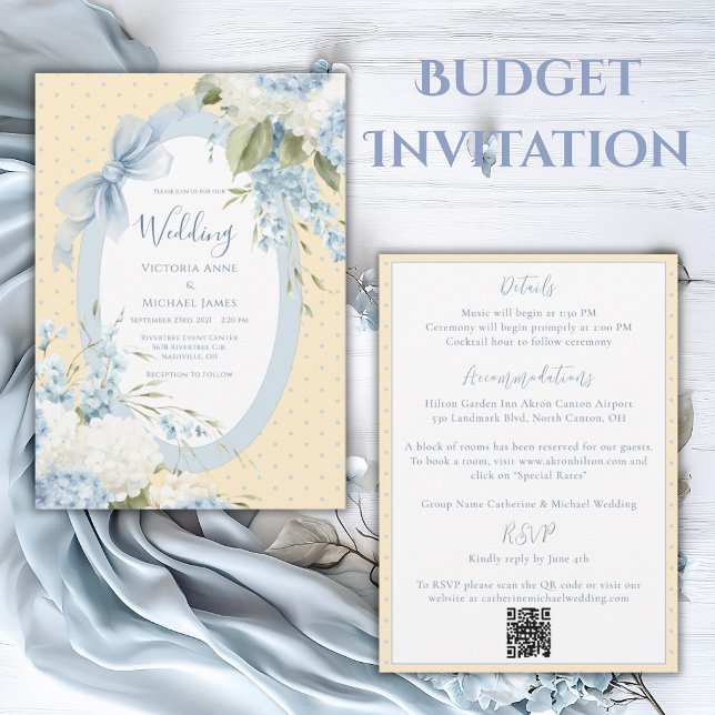 Invitación Blue White Hydrangeas Elegant Budget Wedding (Subido por el creador)
