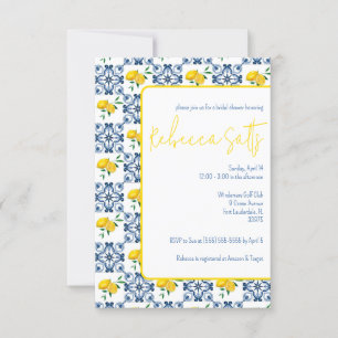 Invitación Blue White Lemon Mediterráneo Tile Briower
