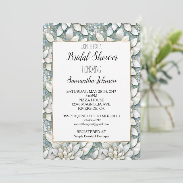Invitación Blue White Lotus Flores Bridal Shower (Anverso de pie)