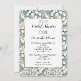 Invitación Blue White Lotus Flores Bridal Shower