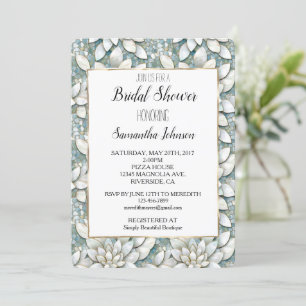 Invitación Blue White Lotus Flores Bridal Shower