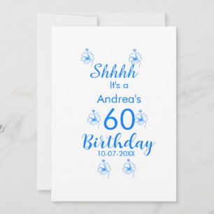 Invitación Blue white mauve shhhh nombre floral de 60 años