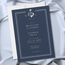 Invitación Blue White Minimal Nautical Anchor Coastal Wedding