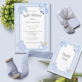 Invitación Blue White Plaid Gingham Boy Baby Shower