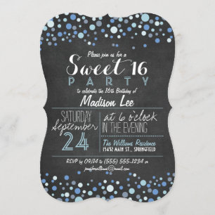 Invitación Blue & White Retro Chalkboard Sweet 16 Fiesta