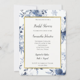 Invitación Blue White Romantic Floral Bridal Shower  