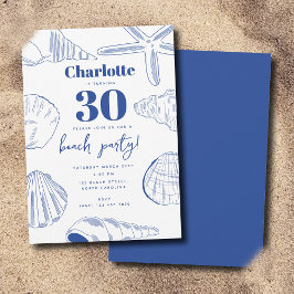 Invitación Blue White Sea Shells Beach Summer Birthday Party