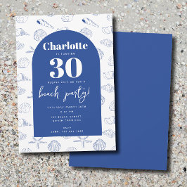 Invitación Blue White Sea Shells Beach Summer Birthday Party