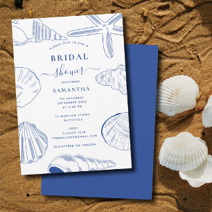 Invitación Blue White Sea Shells Beach Summer Bridal Shower