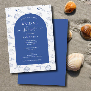 Invitación Blue White Sea Shells Beach Summer Bridal Shower