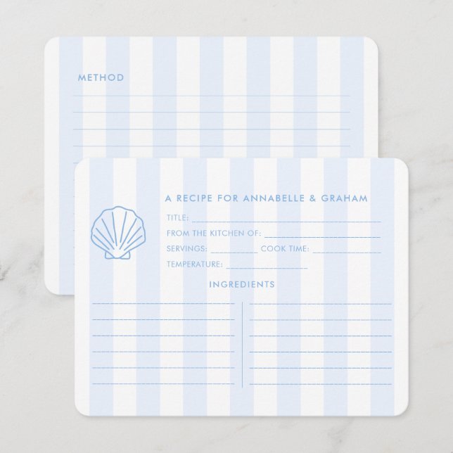 Invitación Blue White Shell Beachy Bridal Shower Recipe Card (Anverso / Reverso)