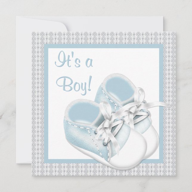 Invitación Blue White Shoes Blue Lace Baby Boy Shower (Anverso)