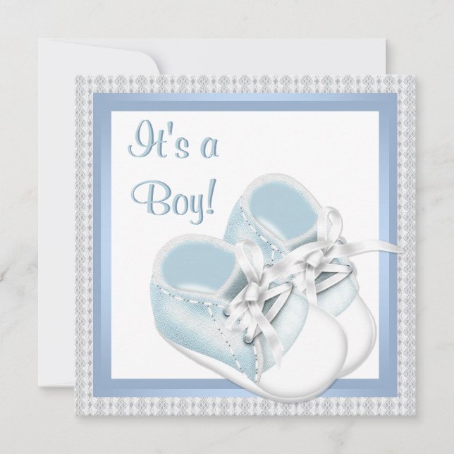 Invitación Blue White Shoes Blue Lace Baby Boy Shower (Anverso)