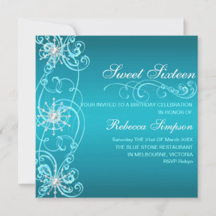Invitación Blue & White Snowflake Sweet 16 Birthday Invite