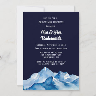 Invitación Blue White Snowy Mountains Bridesmaids Luncheon