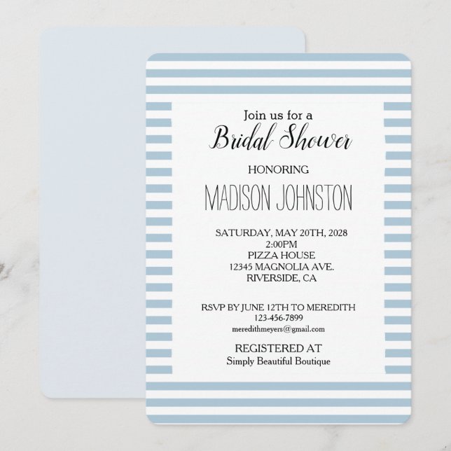 Invitación Blue White Stripes Bridal (Anverso / Reverso)