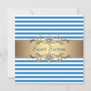Invitación Blue White Summer Stripe Sweet Dieciséis Fiestas