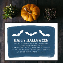 Invitación Blue White Watercolor Bats Halloween Party
