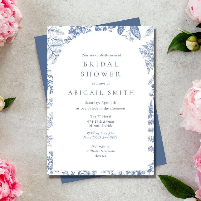 Invitación Blue White Willow Floral Bridal Shower (Blue Floral Bridal Shower Invitation)