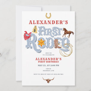 Invitación Blue Wild West First Rodeo Baby Boy Primer cumplea