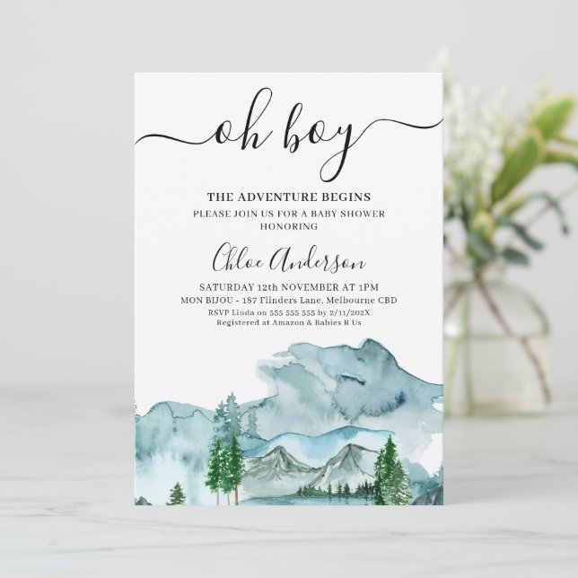 Invitación Blue Wilderness La aventura comienza Baby Shower (Anverso de pie)