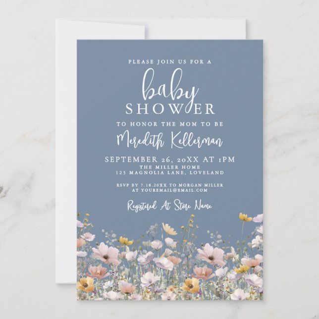 Invitación Blue Wildflower Baby Shower (Anverso)