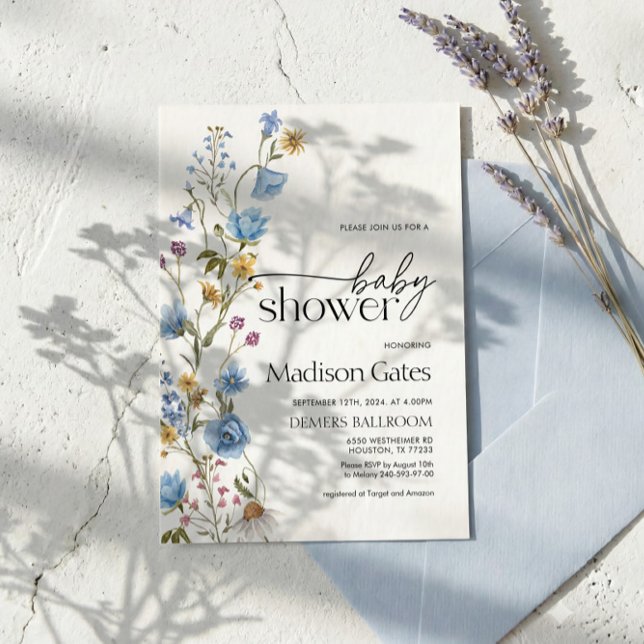 Invitación Blue Wildflower Baby Shower Invitation  (Subido por el creador)