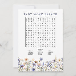 Invitación Blue Wildflower Boho Baby Shower Word Search Game