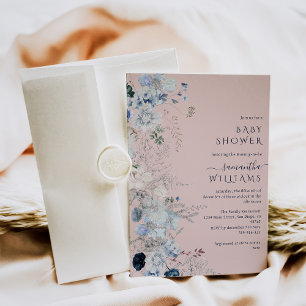 Invitación Blue Wildflower boho Winter Baby Shower