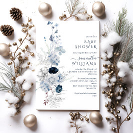 Invitación Blue Wildflower Boho Winter Baby Shower