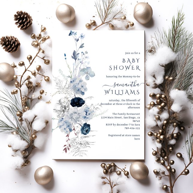 Invitación Blue Wildflower Boho Winter Baby Shower (Subido por el creador)