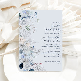 Invitación Blue Wildflower Boho Winter Baby Shower