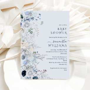Invitación Blue Wildflower Boho Winter Baby Shower