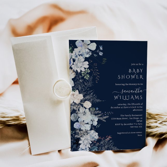 Invitación Blue Wildflower Boho Winter Baby Shower (Subido por el creador)