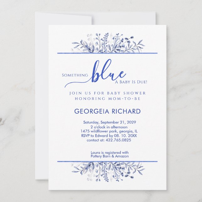 Invitación Blue Wildflower Border Something Blue Baby Shower (Anverso)