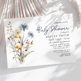 Invitación Blue Wildflower Bouquet Boho Baby Shower