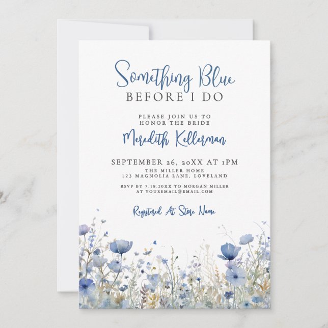 Invitación Blue Wildflower Floral Bridal Shower (Anverso)