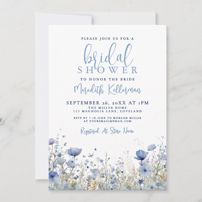 Invitación Blue Wildflower Floral Bridal Shower (Anverso)