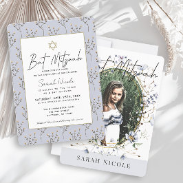 Invitación Blue Wildflower Floral Photo Bat Mitzvah
