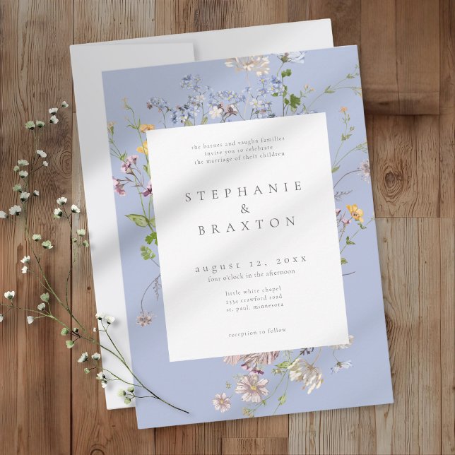 Invitación Blue Wildflower Garden Elegant Wedding (Subido por el creador)