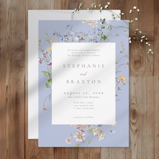 Invitación Blue Wildflower Garden Elegant Wedding (Blue Wildflower Garden Elegant Wedding Invitation)