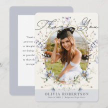 Blue Wildflower Photo Graduation Thank You Card