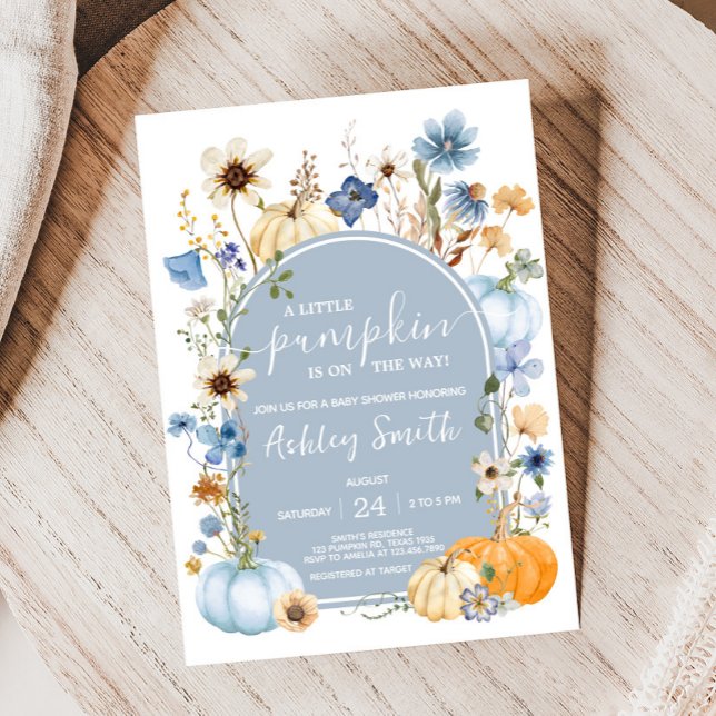 Invitación Blue Wildflower Pumpkin Baby Shower (Wildflower Pumpkin Baby Shower Invitation
)