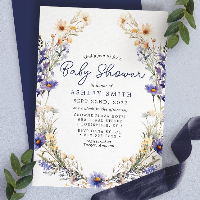 Invitación Blue Wildflower Wreath Watercolor Baby Shower (Subido por el creador)