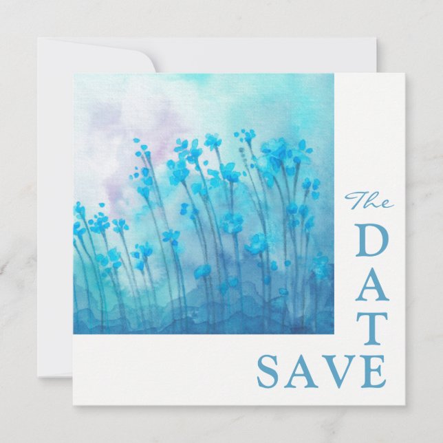 Invitación Blue Wildflowers Wedding Save The Date (Anverso)