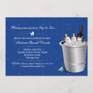 Invitación Blue Wine and Baby Bottps Sip and See Baby Shower
