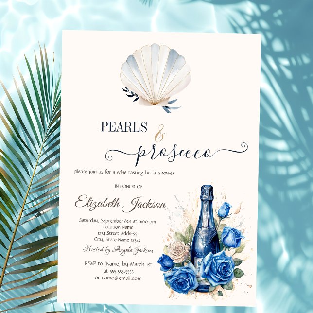 Invitación Blue Wine Roses Seashell Pearls & Prosecco  (Subido por el creador)