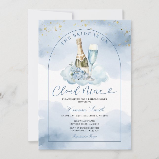 Invitación Blue Wine The Bride is Cloud Nine Bridal Shower (Anverso)