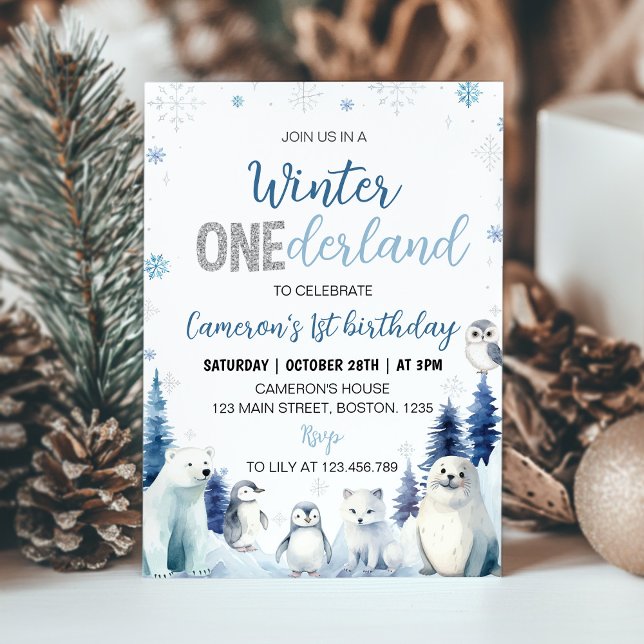 Invitación Blue Winter Animals Onederland 1er cumpleaños (Subido por el creador)