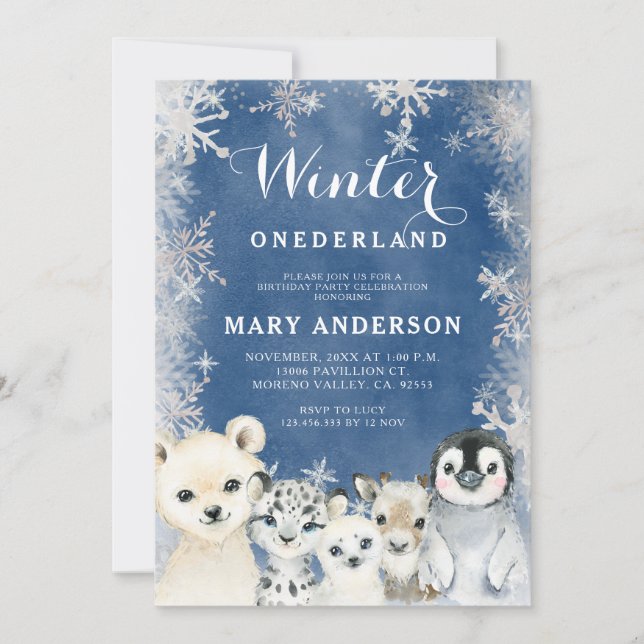 Invitación Blue Winter Arctics Onederland Birthday (Anverso)